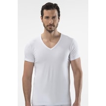 Cacharel 1306 V Yaka Kısa Kollu Erkek T-shirt - Beyaz Beyaz