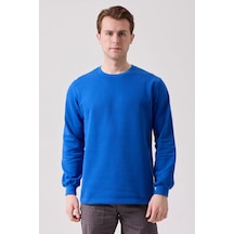 Galanthus Basic Sweatshirt - Uzun Kollu, Pamuklu, Rahat Kesim, Günlük Ve İş Kullanımı Sax Mavi