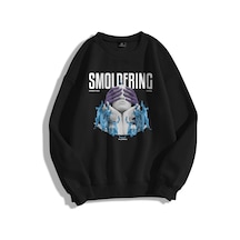 Unisex Smoldering Bisiklet Yaka Sweatshirt Siyah Siyah