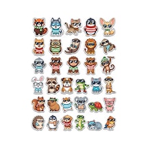30 Adet Chibi Gözlüklü Havalı Hayvanlar Sticker Seti - Laptop Ajanda Telefon İçin Çok Renkli