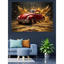 Altın Volkswagen Beetle Dekoratif Kanvas - Mdf Ahşap Tablo