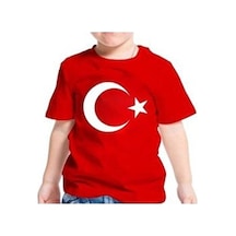 Modavals 23 Nisan 19 Mayıs 29 Ekim 10 Kasım Okul Gösteri Unısex Garson Boy Ay Yıldız Baskılı Kısa Kol Tshırt - Kırmızı