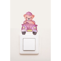 Priz Pembe Arabalı Ayıcık Çocuk Odası Dekoratif Priz Sticker