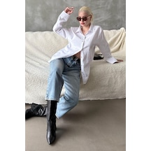 Madmext Beyaz Kırışık Desen Kadın Gömlek Mg2313 Beyaz