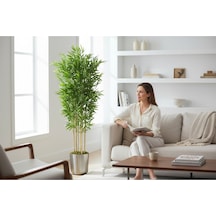 Yapay Bambu Ağaç 160 Cm 6 Dallı Yogun Yaprak Metal Gümüş Saksı Yeşil