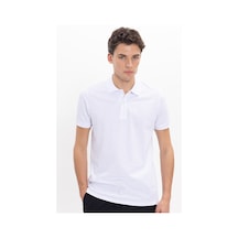 Tudors Erkek Slim Fit Dar Kesim Premium Seri %100 Pamuk Yumuşak Dokulu Merserize Beyaz Polo Yaka Tişört -50904