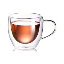 Neskafe Çay Fincanı Çift Cidarlı Cam Kupa 250 Ml Kulplu Cam Bardak 1 Adet - 12037 6998