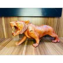 El Yapımı Ahşap Kaplan Figürü Doğal Ve Şık Dekoratif Hediye Aslan Ve Kaplan Temalı Özel Tasarım