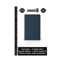 Parseller - 4 Salpa Deri Kapak Defter - Füme Toplantı Defteri Masa Üstü Notluklar Çok Renkli