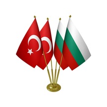 Masa Üstü Bulgaristan Bayrağı Türk Bayrağı Dörtlü Pirinç Direk Ma