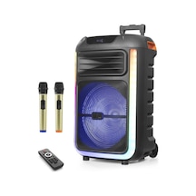 Çift Karaoke Mikrofonlu Bluetooth Hoparlör Fm Radyo 40w 15 İnç Rgb Kumandalı Siyah Ndr325