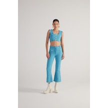 Holly Lolly İspanyol Kesim Tüvit Tweed Pantolon Mavi