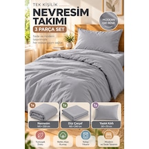 Gri Tek Kişilik Nevresim Takımı 3 Parça Düz Renk 160x220 Nevresim Çarşaf Yastık Kılıfı Sade Tasarım