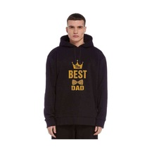 The Best Dad Baskılı Siyah Erkek Örme Kapşonlu Sweatshirt