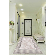 Bej Çerçeveli Kaymaz Tabanlı Makinede Yıkanabilir Halı Ar714n11