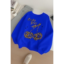Benroma 3 İplik Penye Lucky Girl Baskılı Unisex Sweatshırt Saks Mavisi