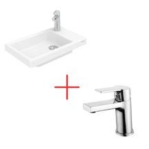 Creavit Elmas Tezgah Üstü Lavabo Beyaz + Luna Lavabo Bataryası