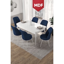 Canisa Concept Kor Serisi 70x114 Açılabilir Mutfak Masası Takımı Beyaz Masa 6 Siyah Sandalye Masa Beyaz 6 Lacivert Sandalye
