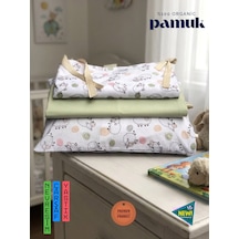 %100 Organik Pamuk Ranforce Bebek Nevresim Takımı - Eko-tex Sertifikalı Antialerjik Set Beyaz - Yeşil