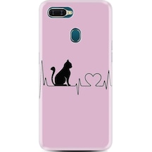 Oppo A5S Kılıf Desenli Pink Cat Heart 1303 Siyah