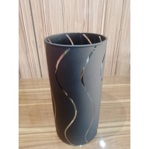 Mat Siyah Transparan Metalik Renk Su Yolu Desenli Cam Lüks Modern Silindir Vazo Metalik