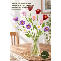 1 Adet El Örgüsü Gelincik Dalı Dekoratif Masaüstü Ve Duvar Süsü, Ev Aksesuarı, Handmade Poppy Stem