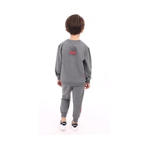 Toontoy Kids Toontoy Erkek Çocuk 2'li Takım Baskılı Bisiklet Yaka Sweatshirt & Beli Paçası Lastikli Cepli Jogger Eşofman Altı - 2 İplik Antrasit