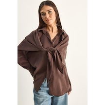 Shade Kadın Şal Aksesuarlı Oversize Modal Gömlek 340 60286164 - Kahverengi