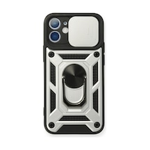 Apple iPhone Uyumlu 12 Mini Kılıf Pars Lens Yüzüklü Silikon - Gümüş Bz8683140164621