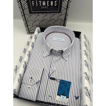 Slim Fit Uzun Kol Premium Çizgili Yaka Düğmeli Hediye Kutulu Erkek Gömlek Fs-004440 - Saks Mavi-3176