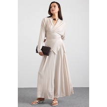 Olcay Asimetrik Kesim Şalvar Pantolon Kimono Takım Bej 9475-tk