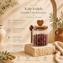 460 Ml Kalp Kulplu Kaşıklı Cam Kavanoz Akasya Ahşap Kapaklı Baharat Çay Kuruyemiş Saklama Kabı 7009