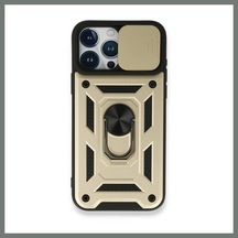 Bezos İphone 15 Pro Uyumlu Kılıf Pars Lens Yüzüklü Silikon - Gold Mmbz