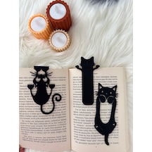 3 Adet Eğlenceli Kedi Kitap Ayracı Seti Siyah Sert Plastik Kırtasiye