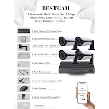 4 Kameralı Metal Kasa Set 5 Mp Sony Lensli 4k Ultra Hd 500 Gb Hdd