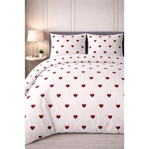 More Home Çift Kişilik Yorgan Kılıfı + Yastık Kılıfı Kalp Desenli Beyaz Kırmızı