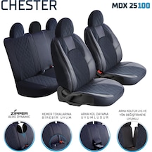 Proton 415 Yarı Deri Oto Koltuk Kılıfı Ön Arka Set Chester Siyah Fsr