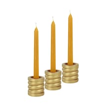 Eskitme Mumluk Şamdan 3 Adet Tealight Ve İnce Mum Uyumlu Spiral Model - Altın