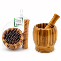 Ahşap Bambu - Çizgili Havan Sarımsak Dövecek Ç: 8cm--d: 7cm--y:10.5cm Fileli Ambalaj 4915