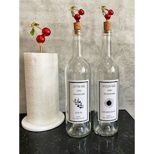 Şeffaf 750 Ml Cam Kiraz Mantar Tıpalı Etiketli Yağdanlık Mermer K