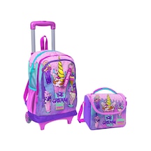 Coral High Pembe Mor Dondurma Işıklı Tekerlekli Okul Çantası Ve Beslenme Seti - Kız Çocuk