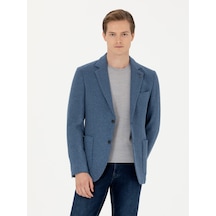 Cacharel Mavi Slim Fit Yün Karışımlı Flanel Ceket