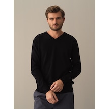 Xint Siyah Regular Fit Açık V Yaka Pamuklu Kazak 801658