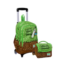 Coral High Işıklı Tekerlekli Çekçek Okul Çanta + Isı Yalıtımlı Beslenme Çantası - Erkek Çocuk - Yeşil Kahverengi Craft Çok Renkli