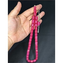 Sıkma Kehribar Tesbih Büyük Boy Pembe Renk 14mm X 11mm T-518