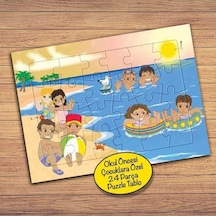 Sahilde Aileler Çocuklara Özel Puzzle Yapboz Tablo-37500