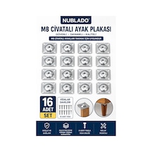 M8 Cıvatalı Mobilya Ayak Bağlantı Plakası 16 Lı Set Masa Koltuk Sehpa Ayak Montaj Aparatı Gri