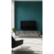 Modern Mobilya Tokyo Tv Ünitesi Tv Sehpası Ayaklı 3 Kapaklı Siyah Mermer Desenli 150 Cm Siyah