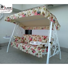 Ilkerdizayn Bahar Dalı Ferforje Yataklı Masalı Kaliteli Bahçe Salıncağı Kahverengi