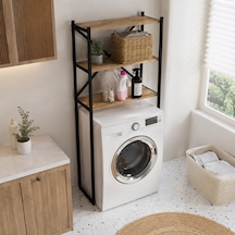 Braga Metal 3 Çamaşır Makinesi Üstü Düzenleyici Raf Beyaz Banyo Düzenleyici Dolap Siyah - Çam